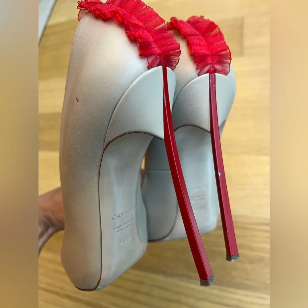 Casadei Nude Beige and Red Stiletto Pumps